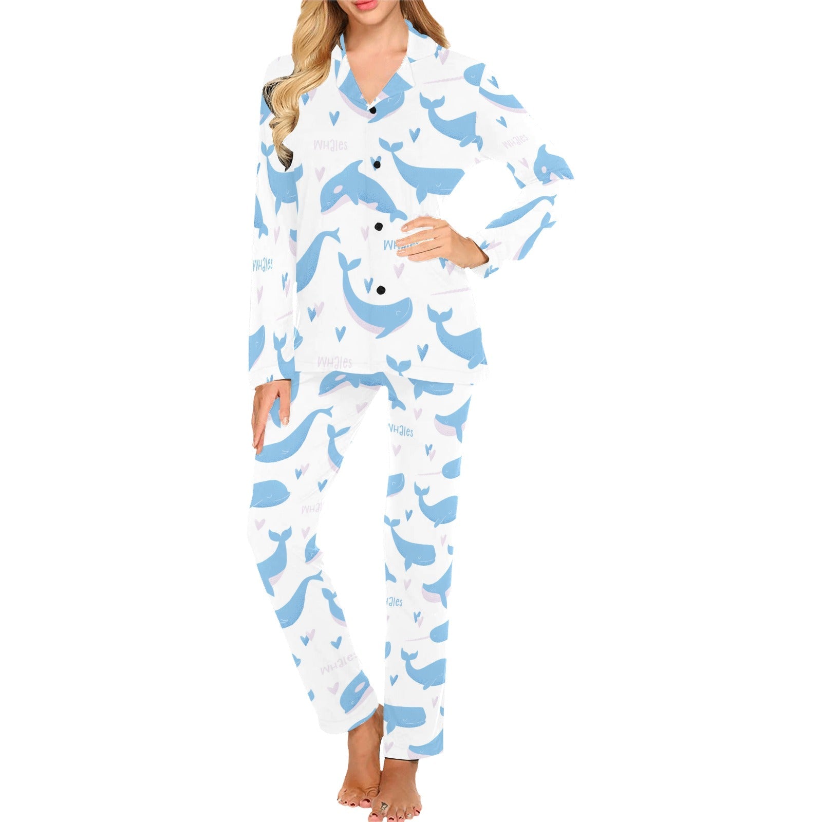 Blue whale pattern Women's Long Pajama Set