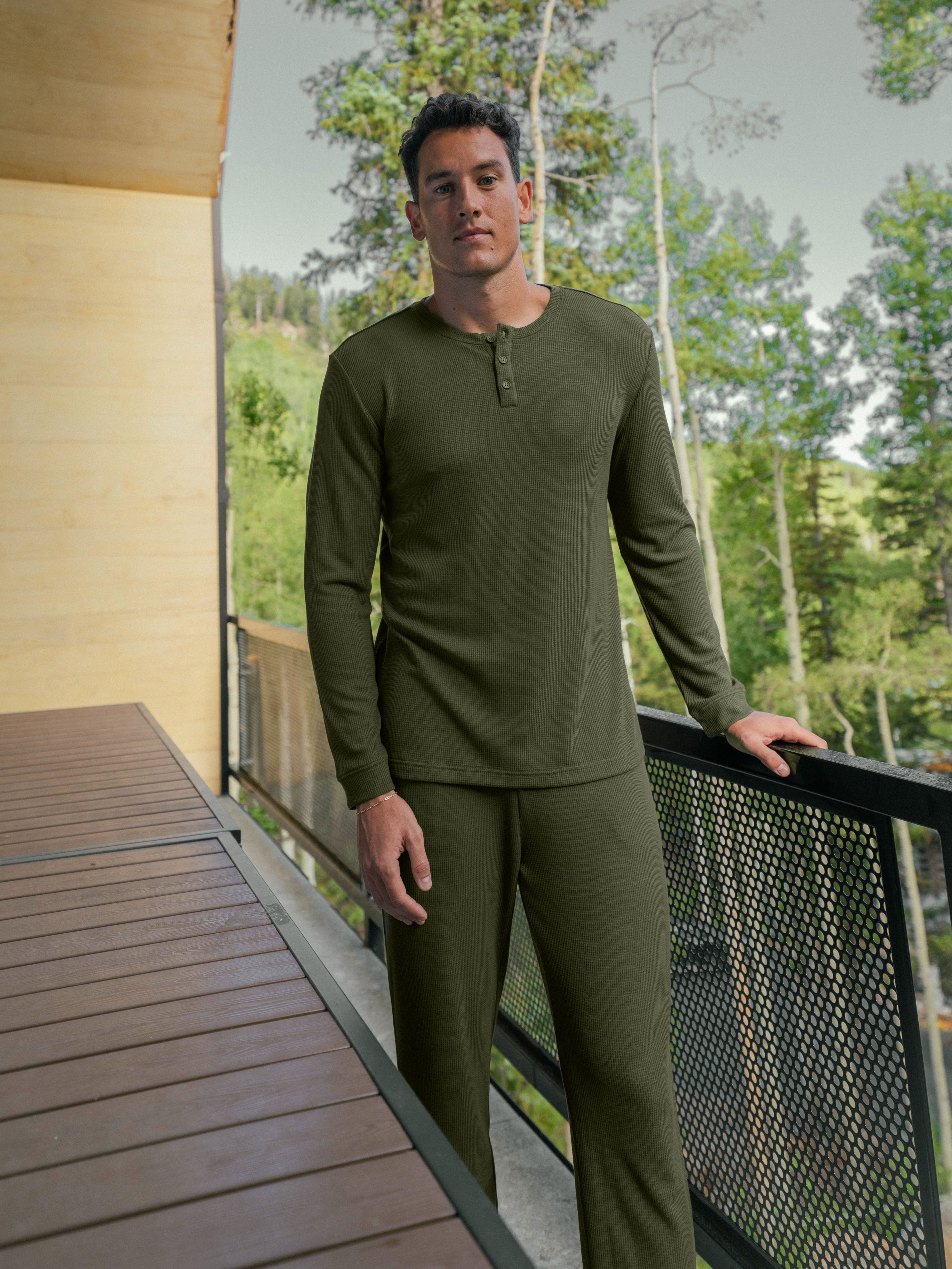 Men's Bamboo Waffle Knit Long Sleeve Henley - Last Chance