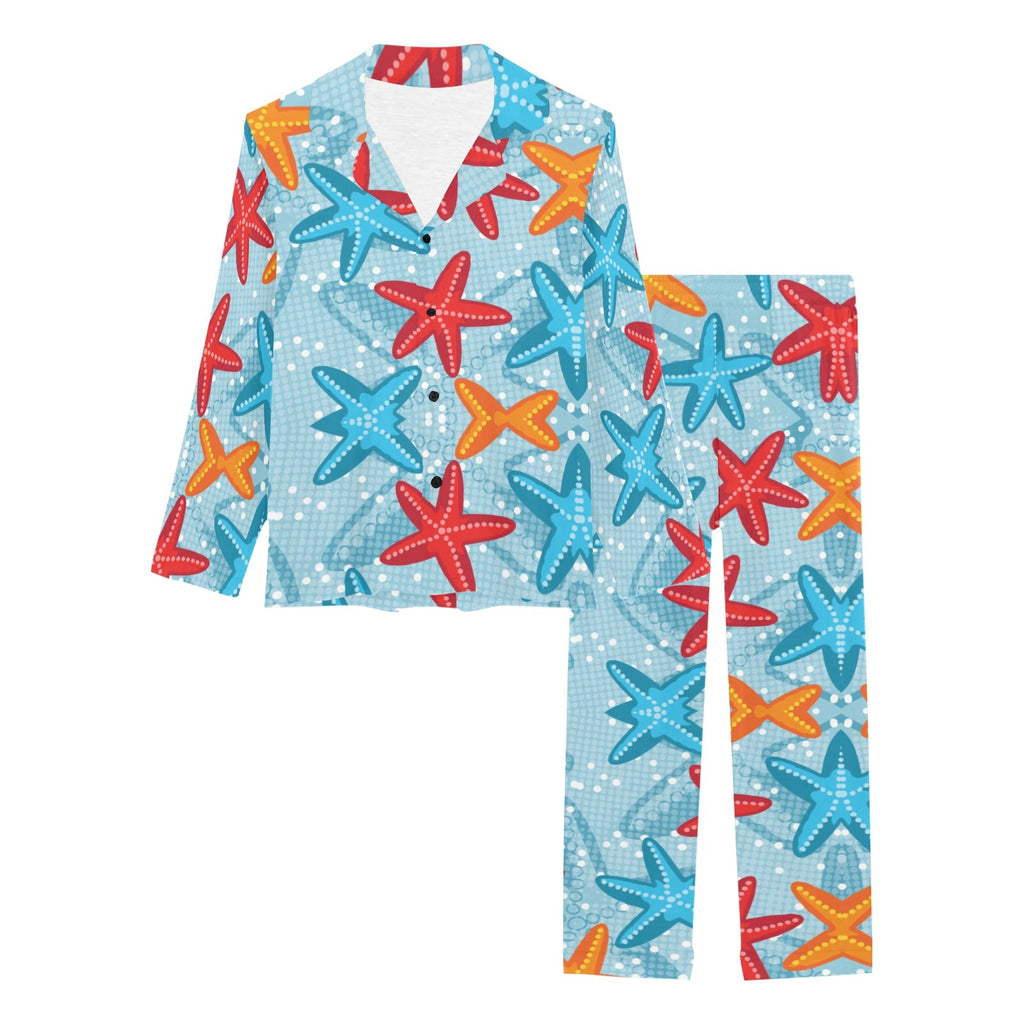 Blue red orange starfish pattern Women's Long Pajama Set