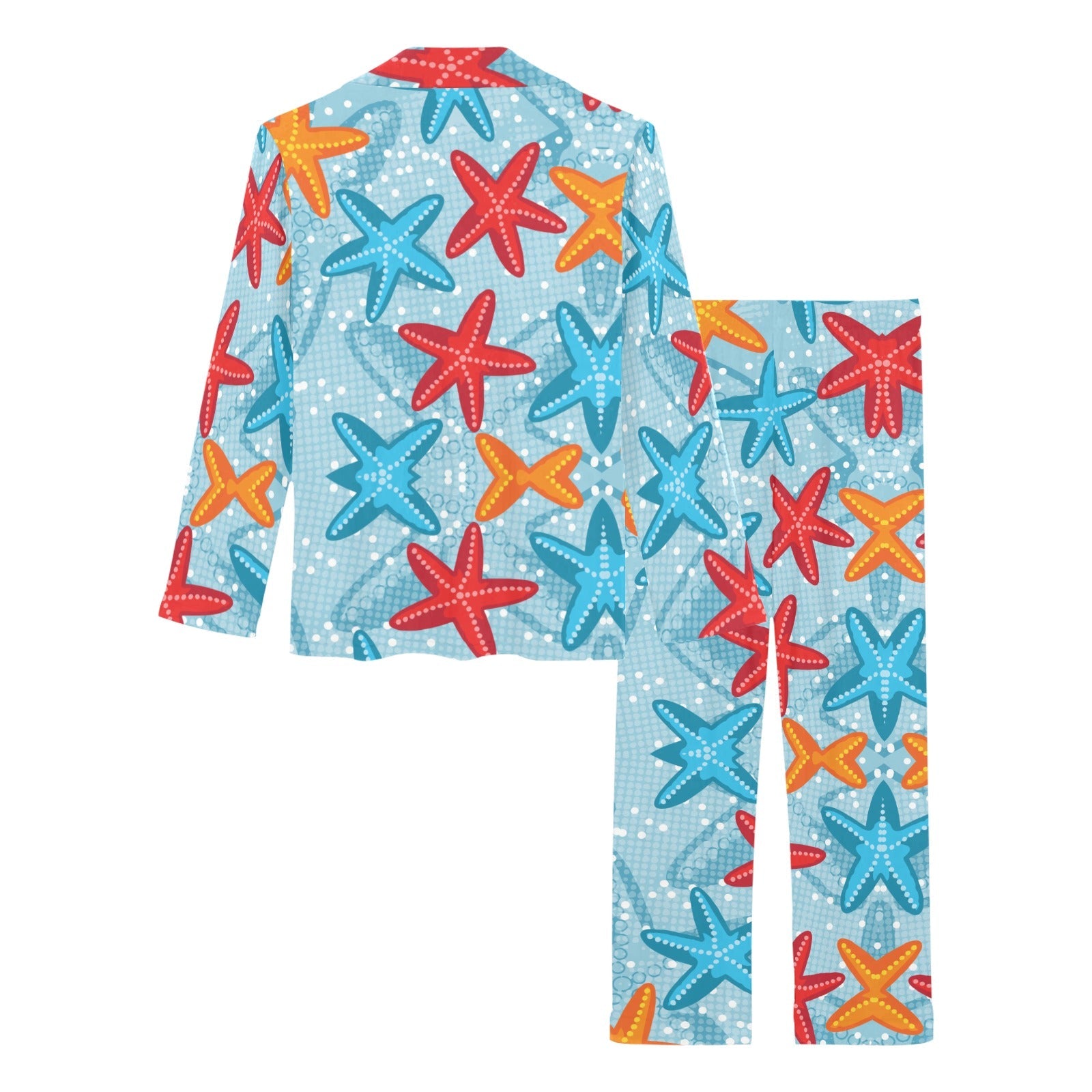 Blue red orange starfish pattern Women's Long Pajama Set