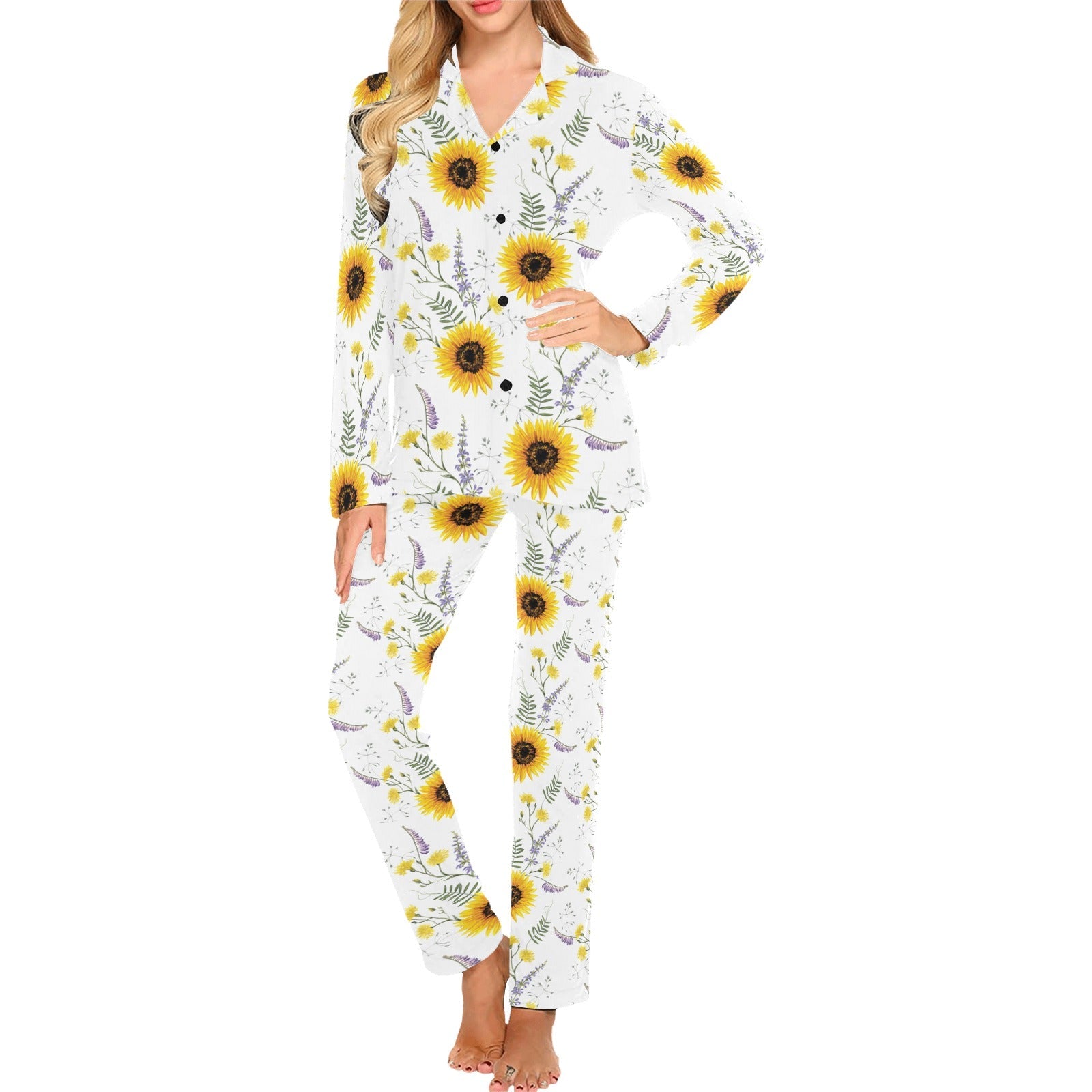 beautiful sunflowers pattern Women's Long Pajama Set