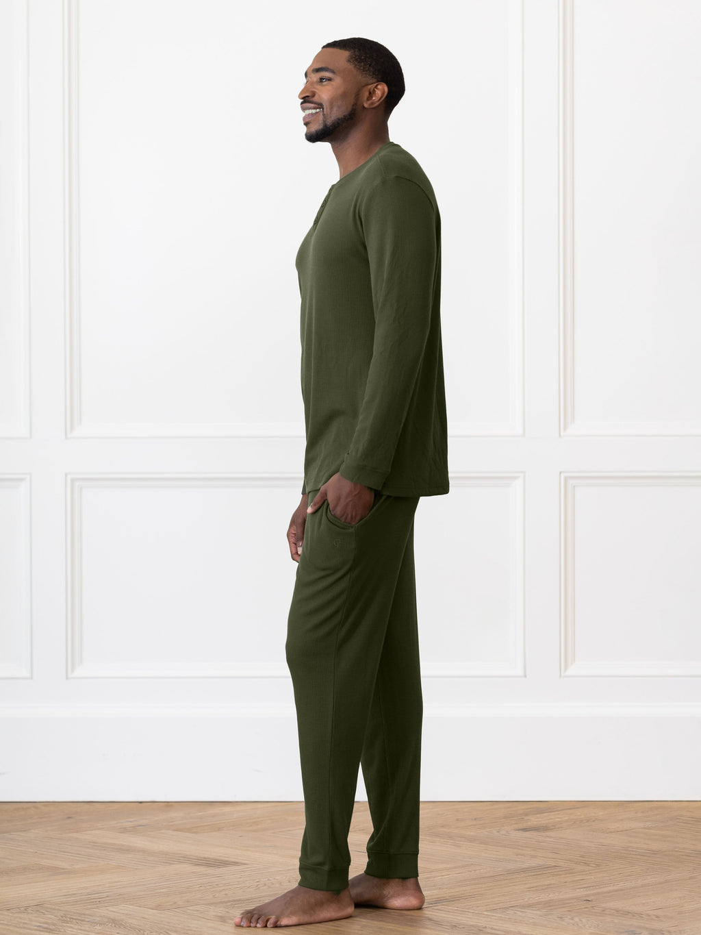 Men's Bamboo Waffle Knit Long Sleeve Henley - Last Chance