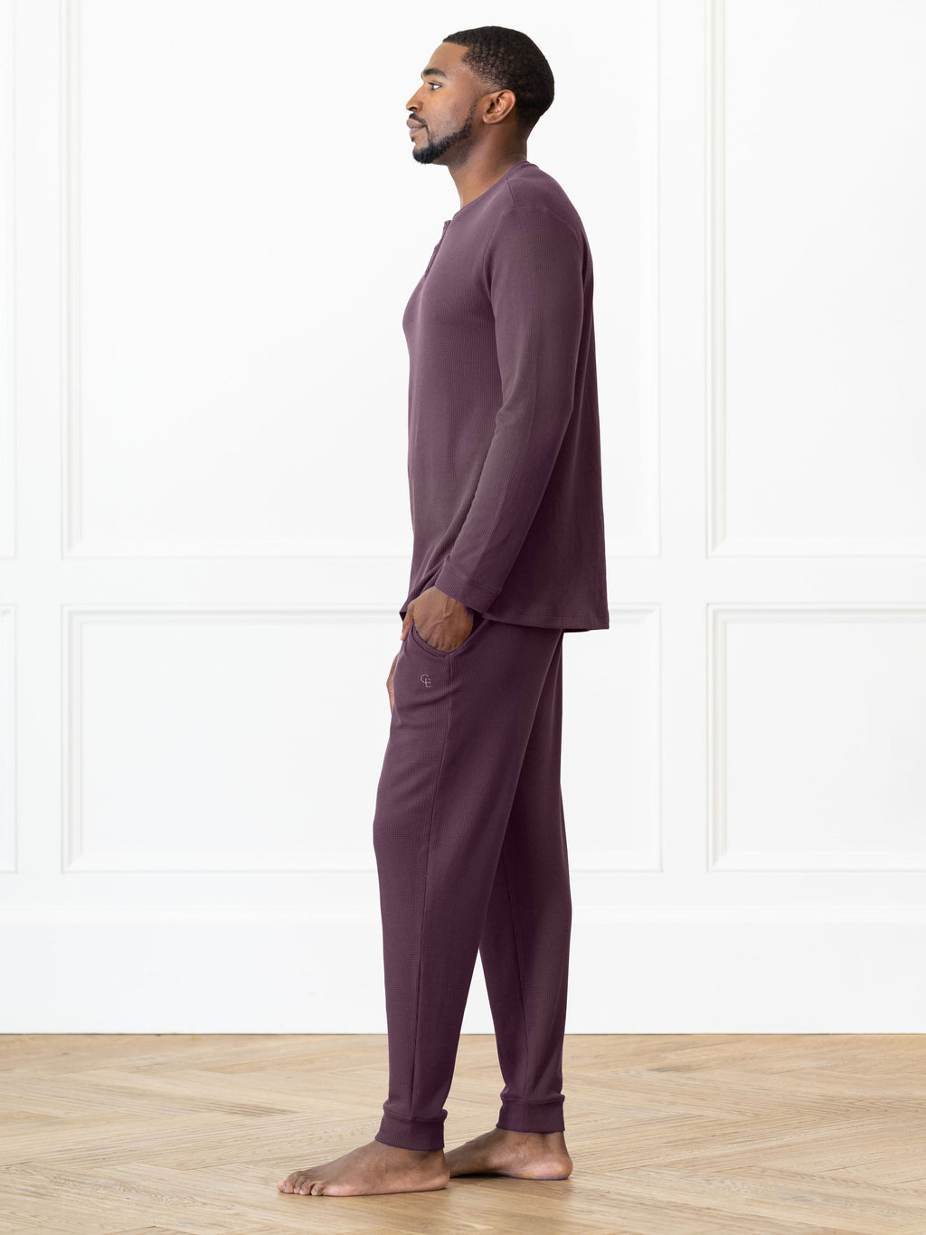 Men's Bamboo Waffle Knit Long Sleeve Henley - Last Chance