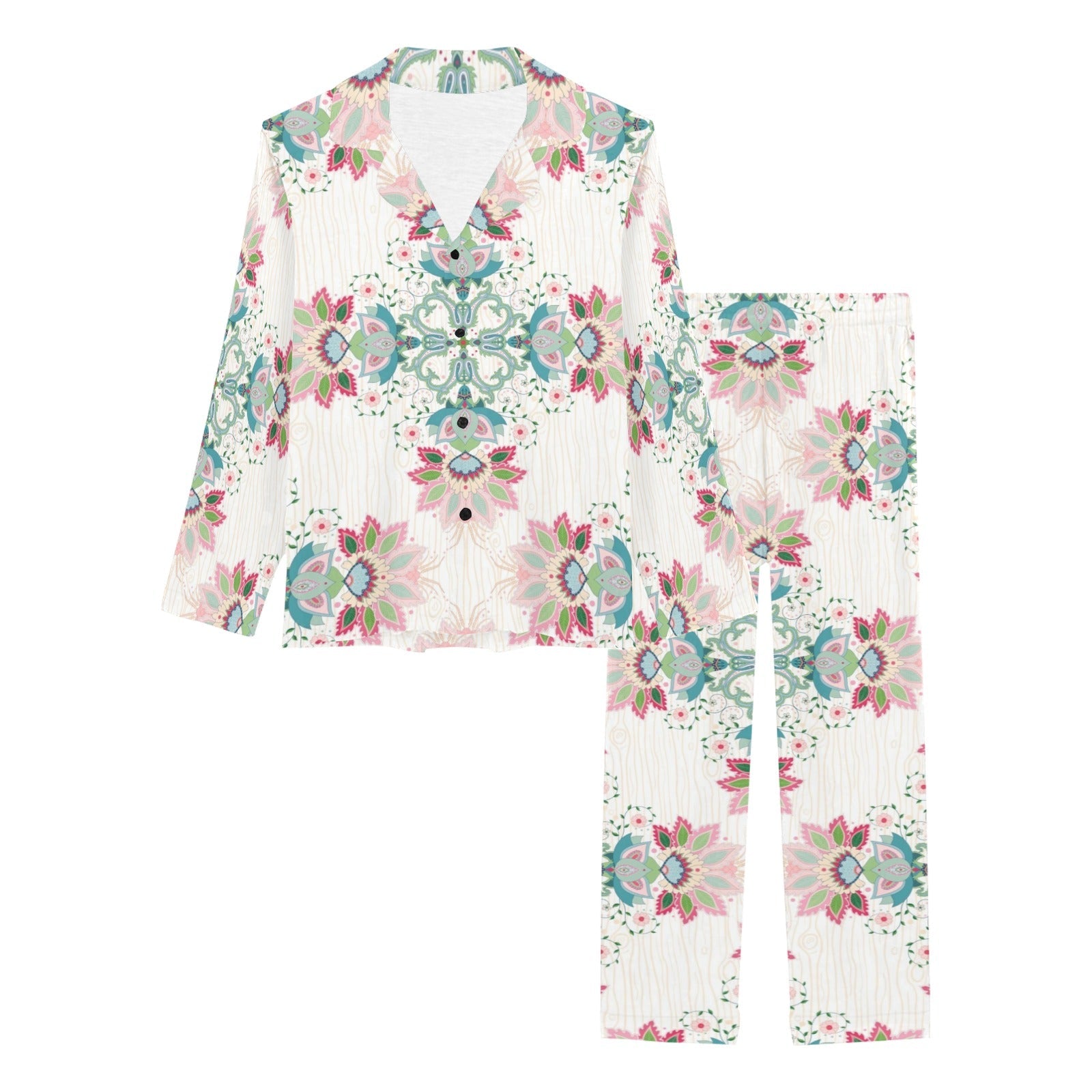 Square floral indian flower pattern Women's Long Pajama Set