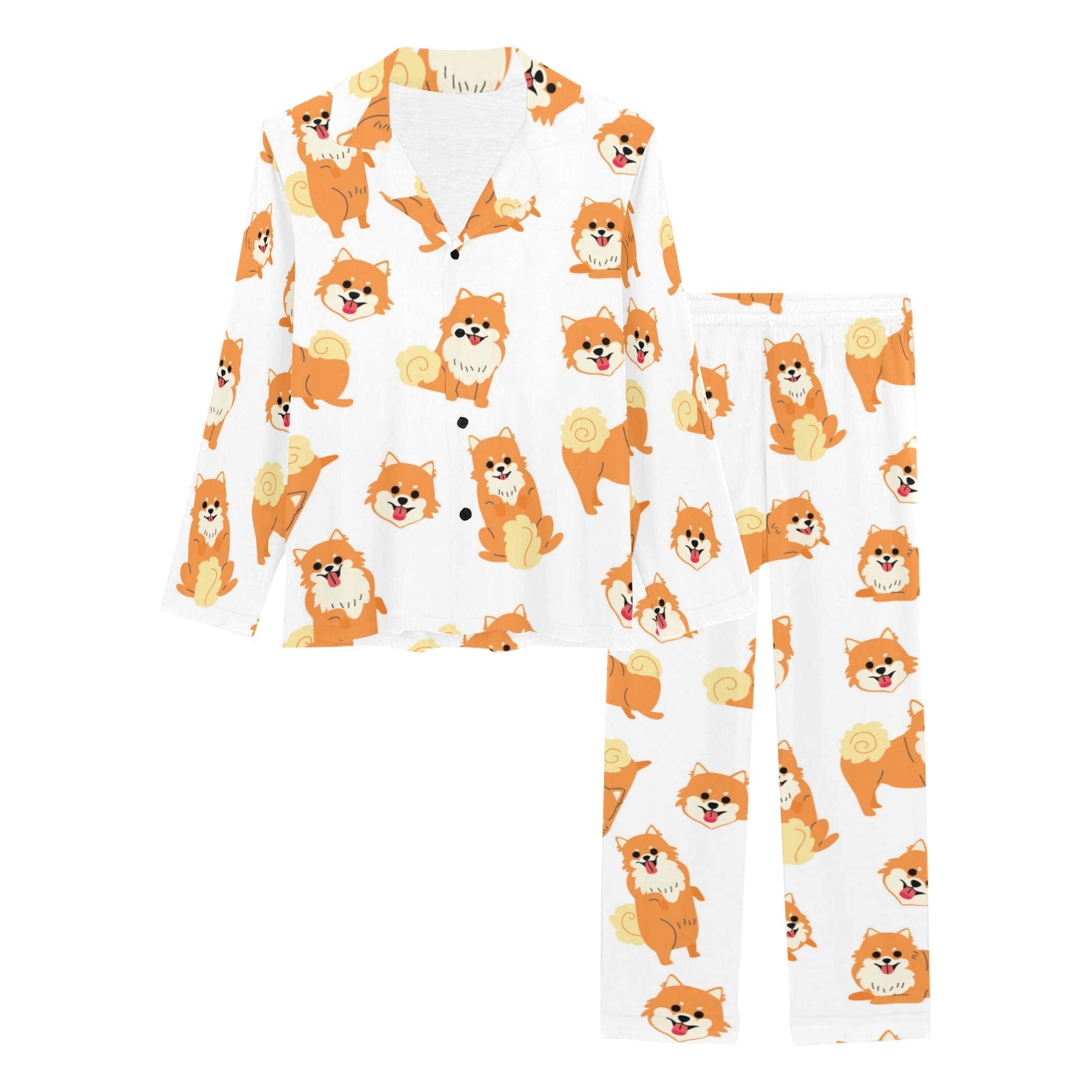 Brown pomeranian pattern Women's Long Pajama Set