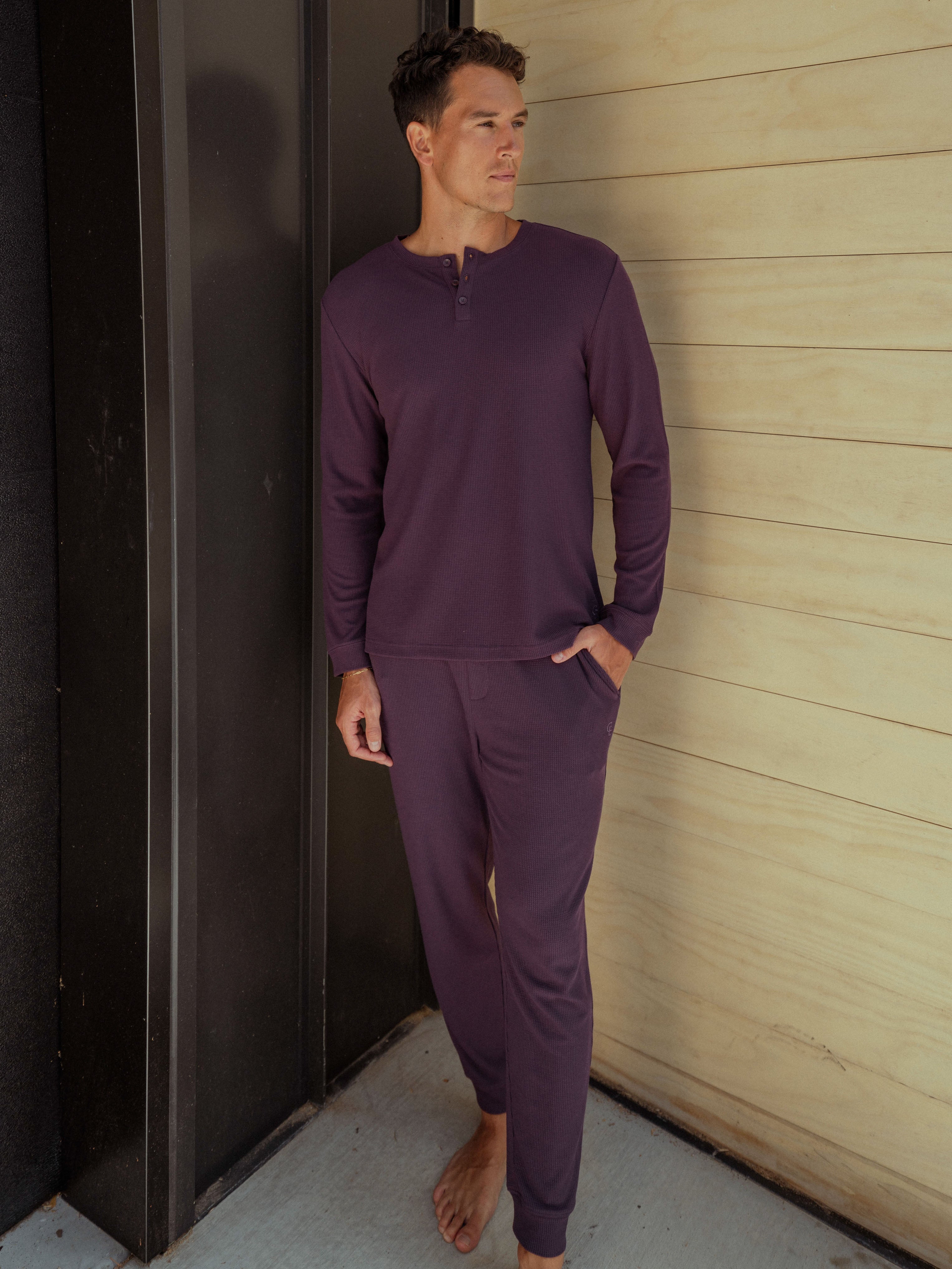 Men's Bamboo Waffle Knit Long Sleeve Henley - Last Chance