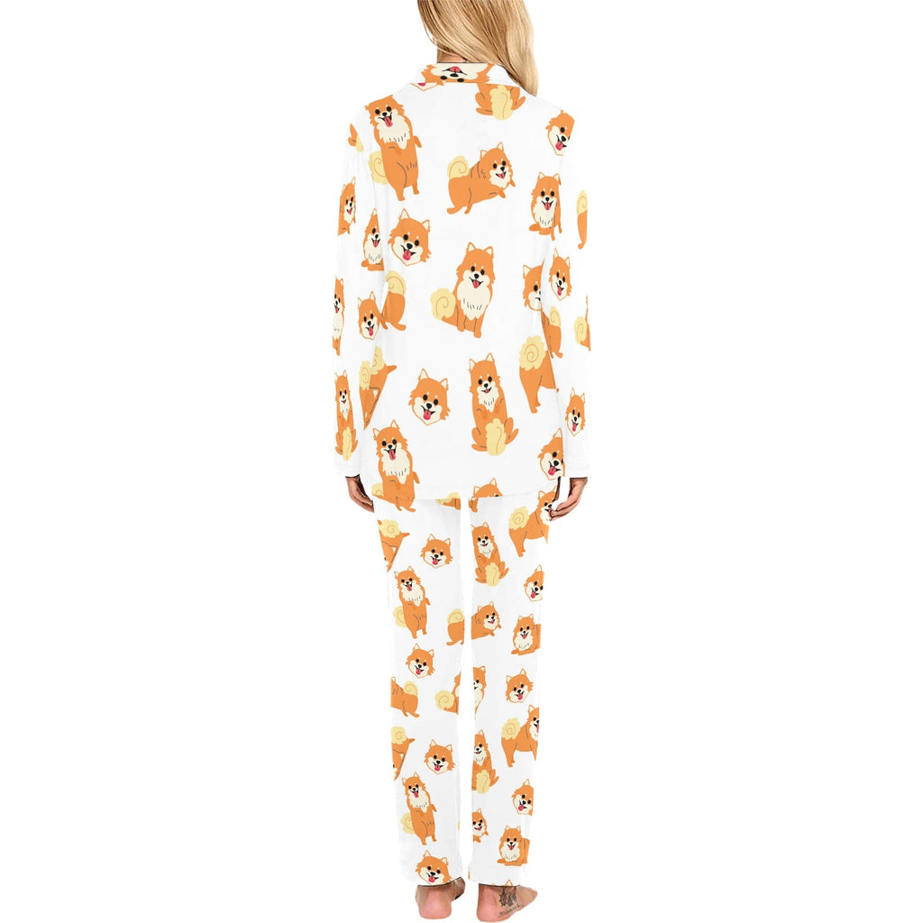 Brown pomeranian pattern Women's Long Pajama Set