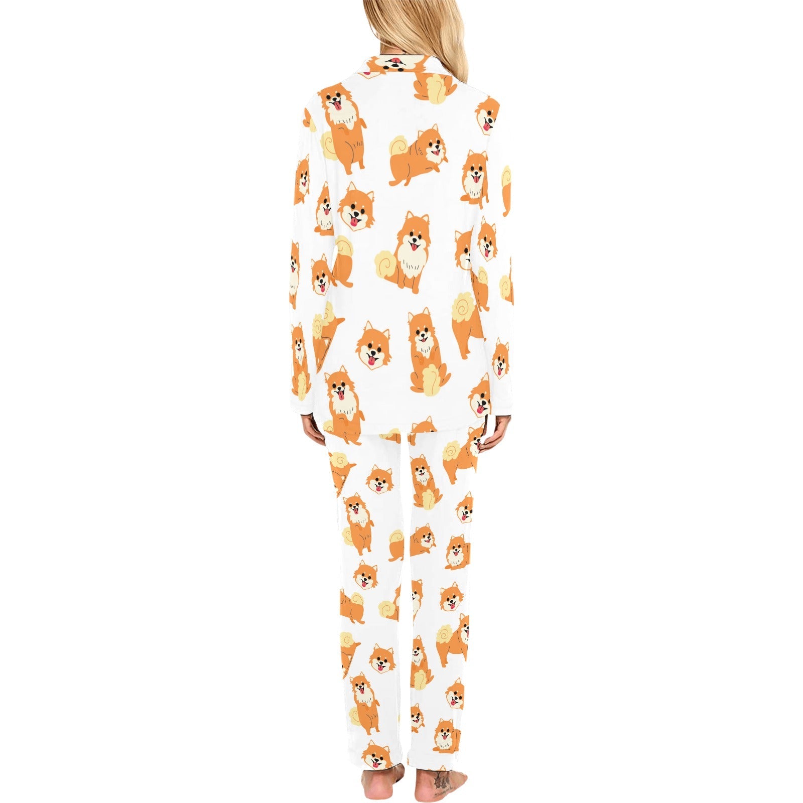 Brown pomeranian pattern Women's Long Pajama Set