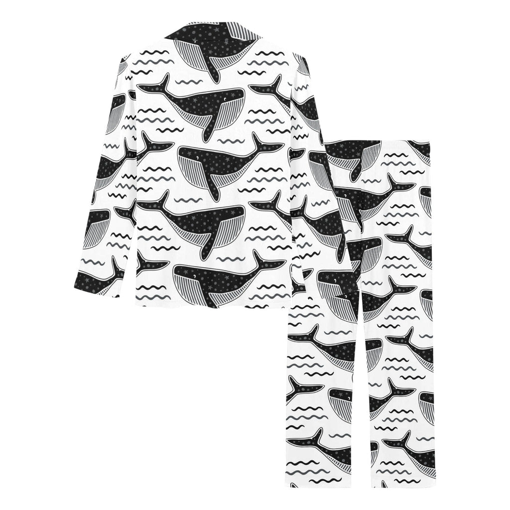 Black whale pattern Women's Long Pajama Set