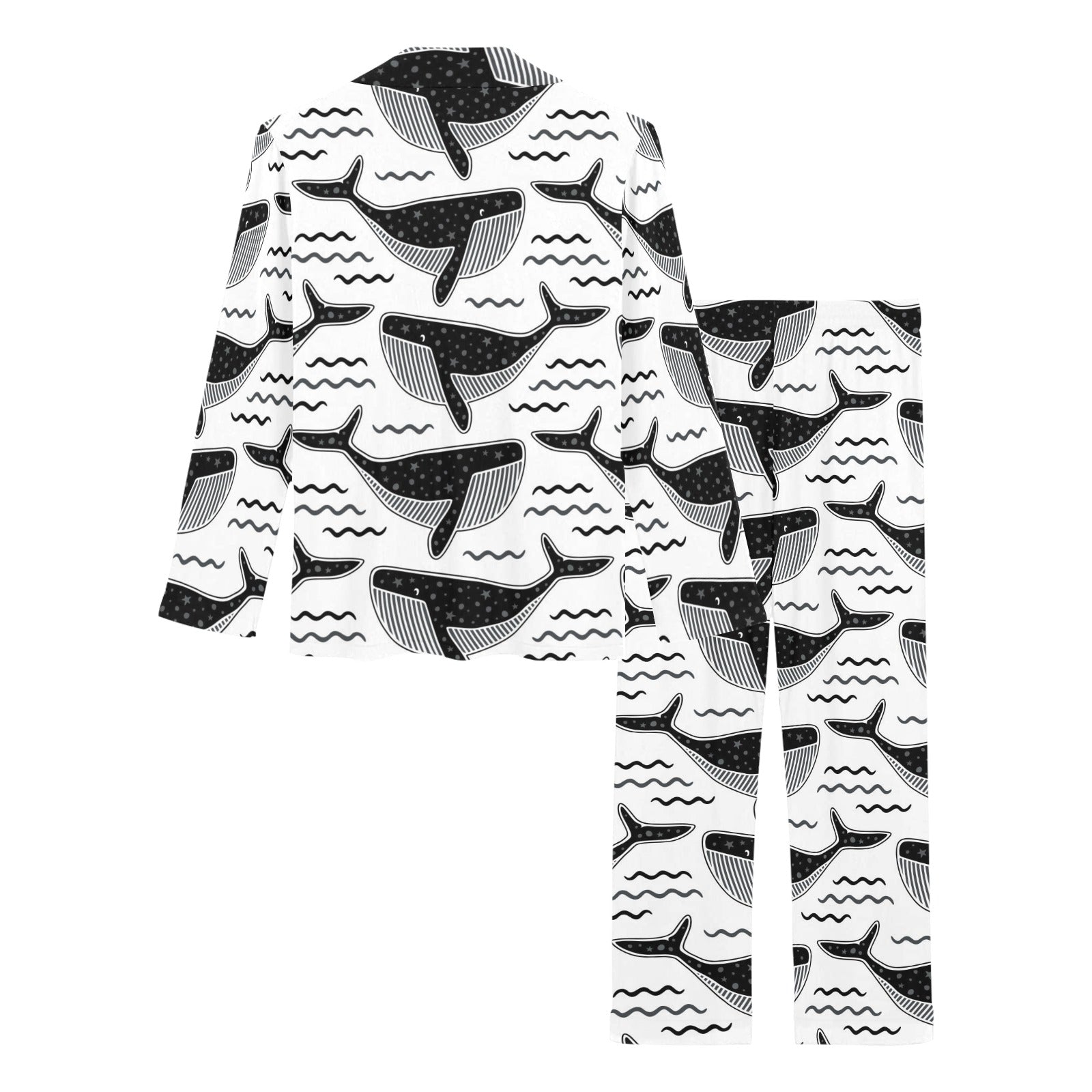 Black whale pattern Women's Long Pajama Set