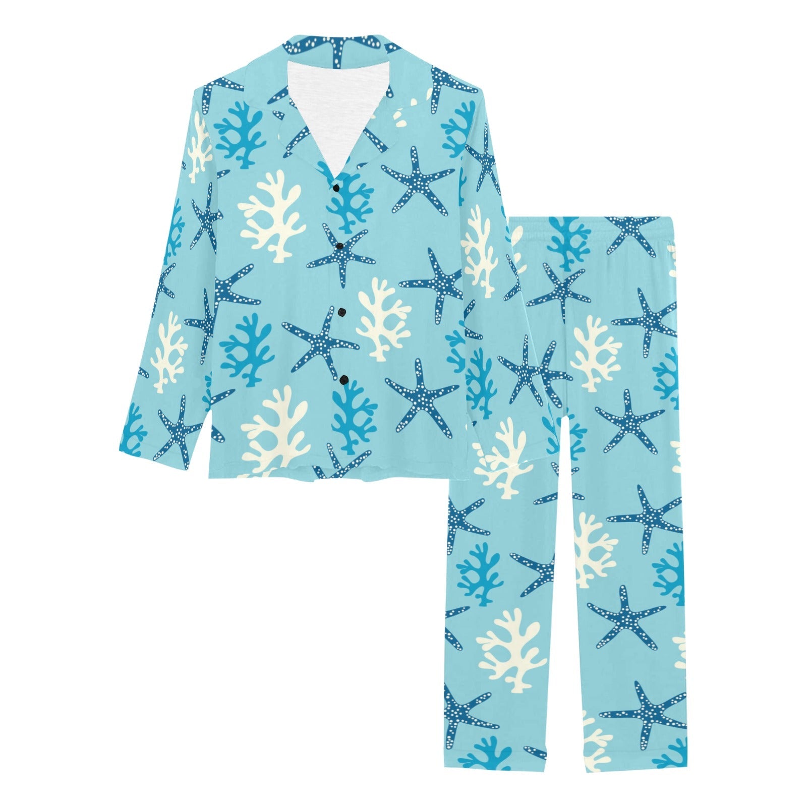 Blue starfish coral reef pattern Women's Long Pajama Set