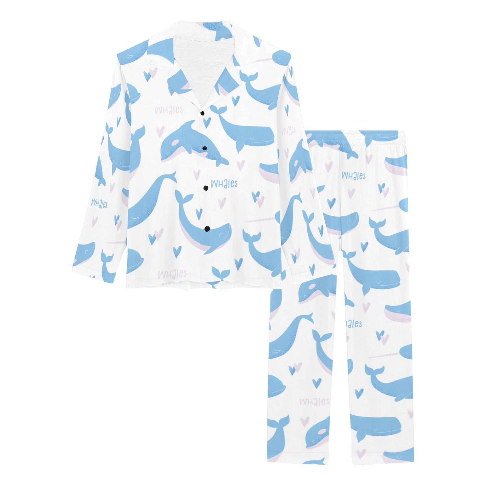 Blue whale pattern Women's Long Pajama Set