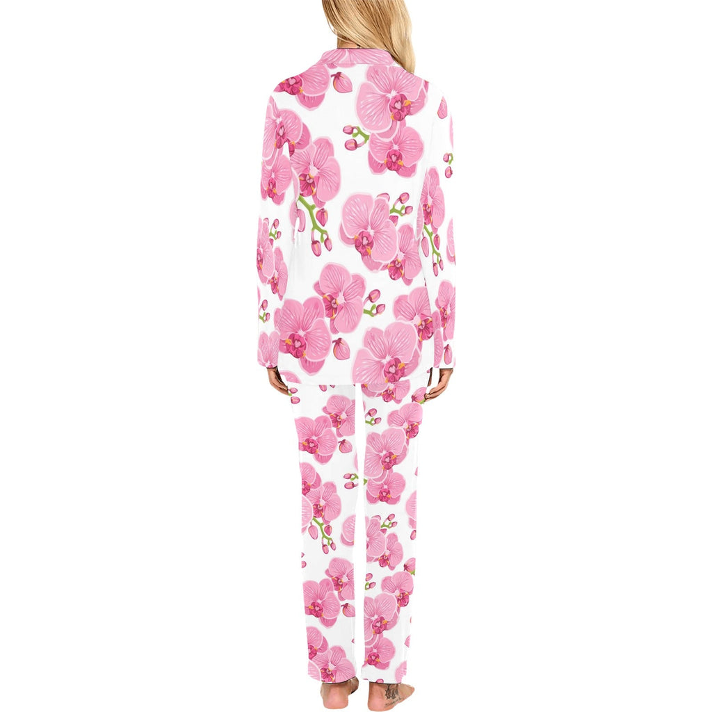 pink purple orchid pattern background Women's Long Pajama Set