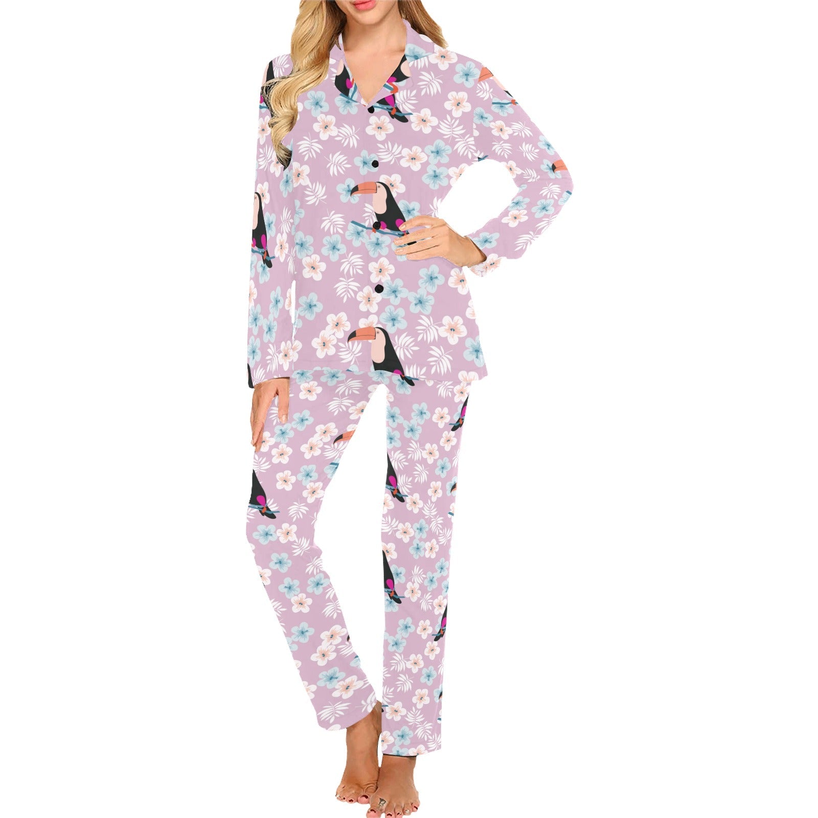 Beautiful toucan flower leaves Women's Long Pajama Set