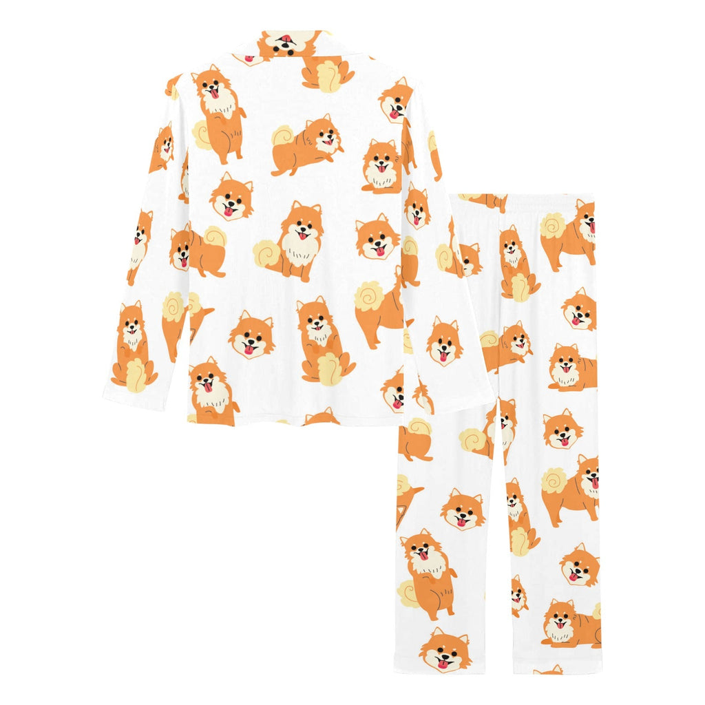 Brown pomeranian pattern Women's Long Pajama Set