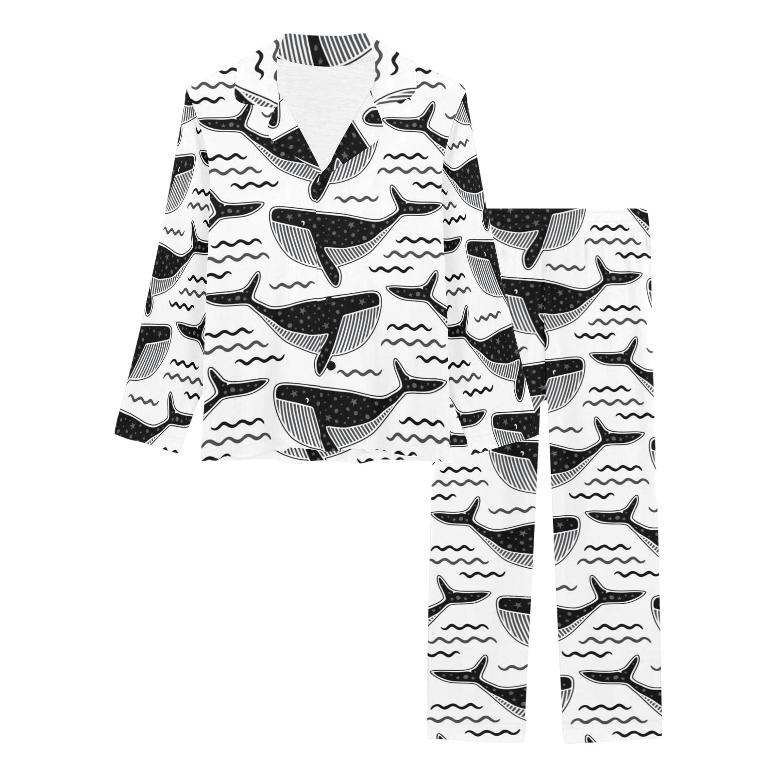 Black whale pattern Women's Long Pajama Set
