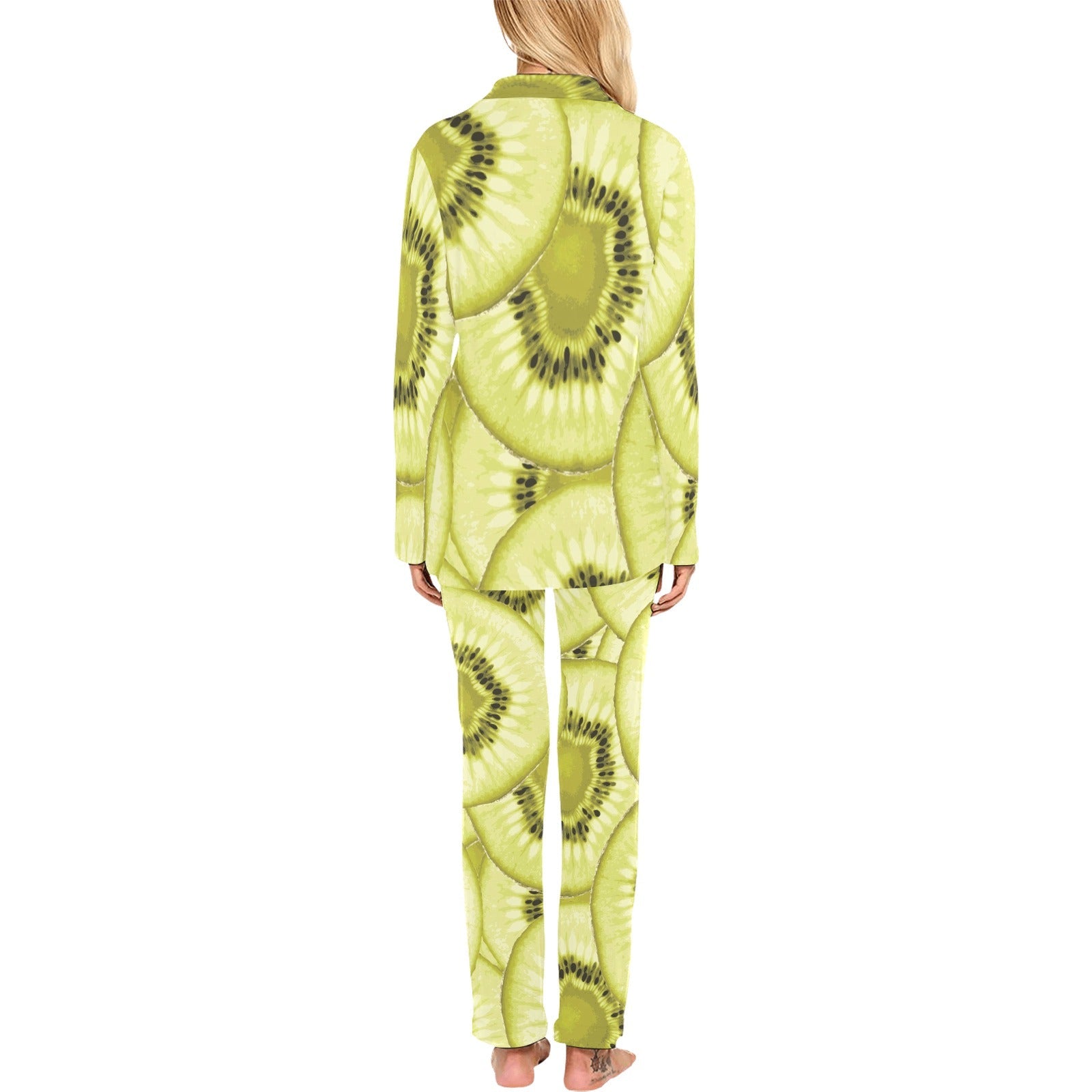 Sliced kiwi pattern Women's Long Pajama Set