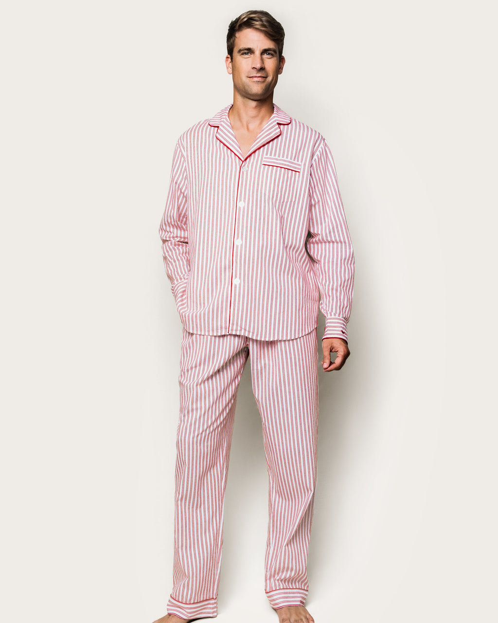 Men's Twill Pajama Set in Antique Red Ticking