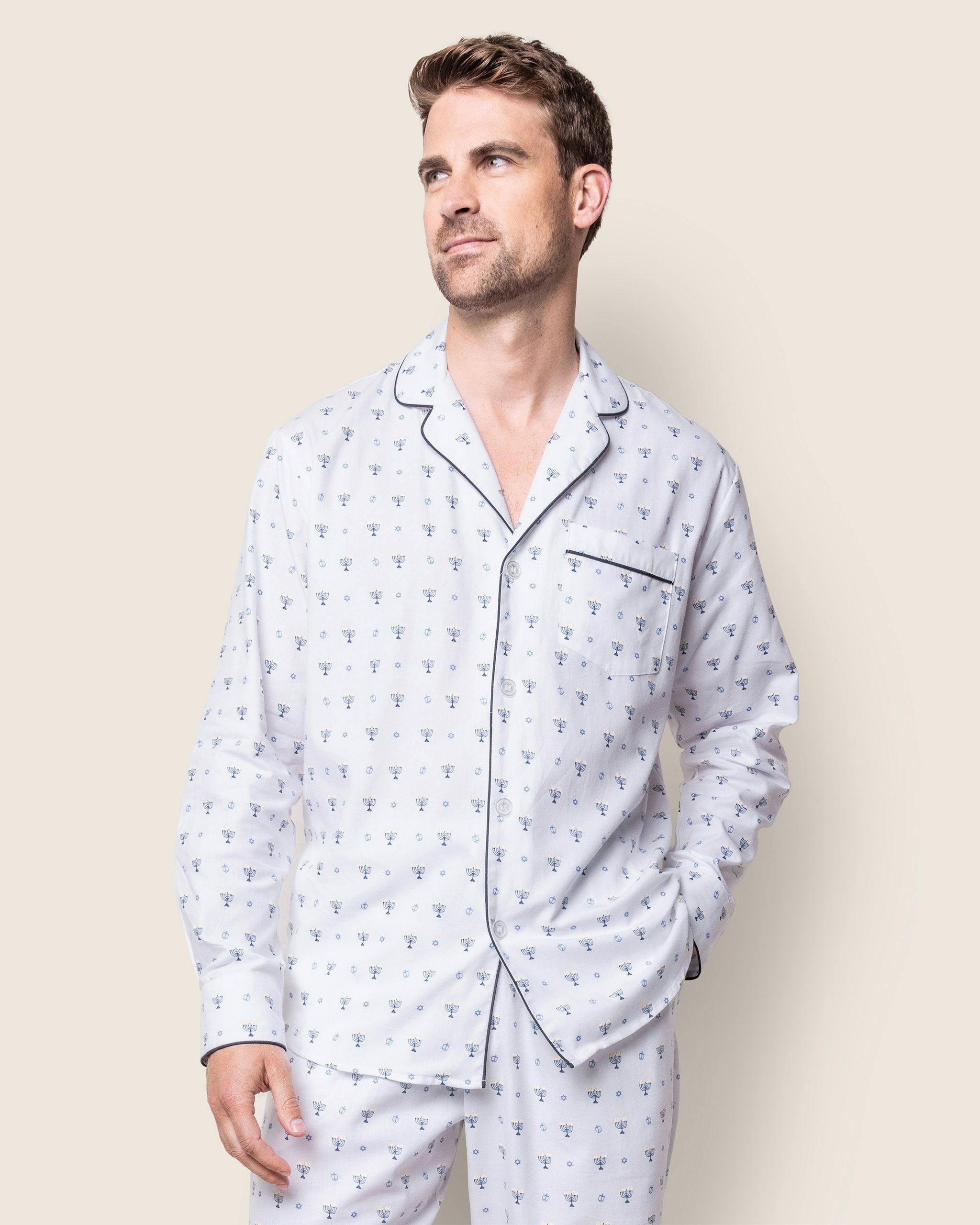 Men's Twill Pajama Set in Happy Hanukkah