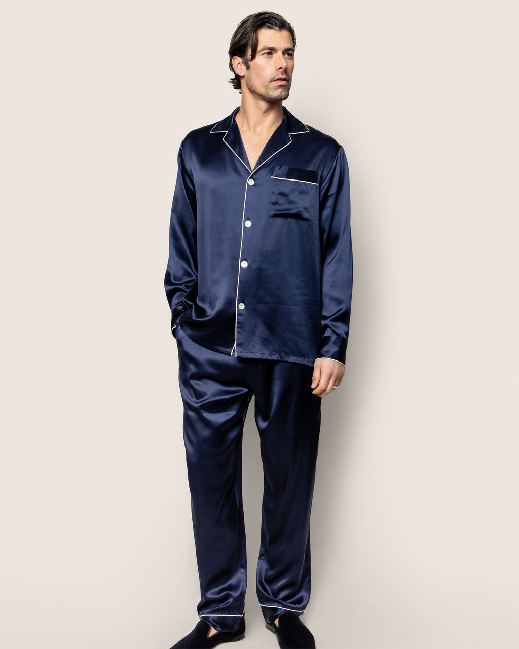 Men's Silk Pajama Set in Navy