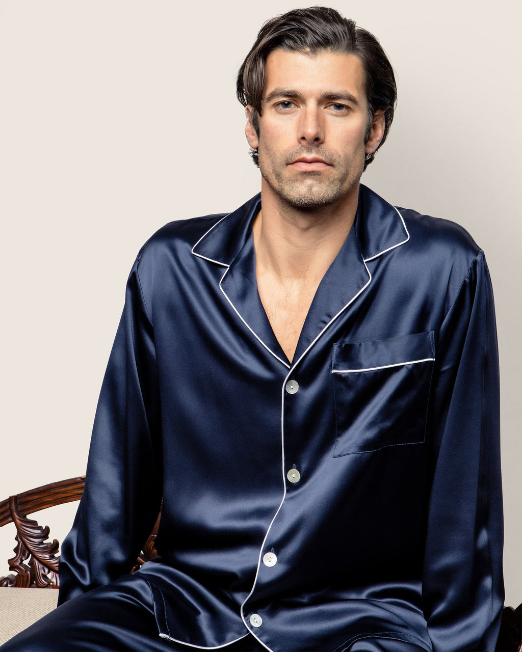 Men's Silk Pajama Set in Navy