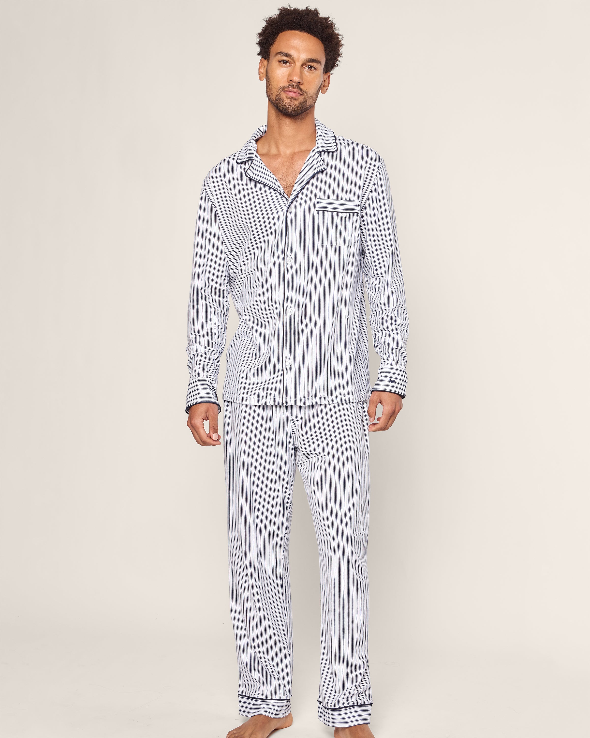 Men's Pima Pajama Set in Navy French Ticking