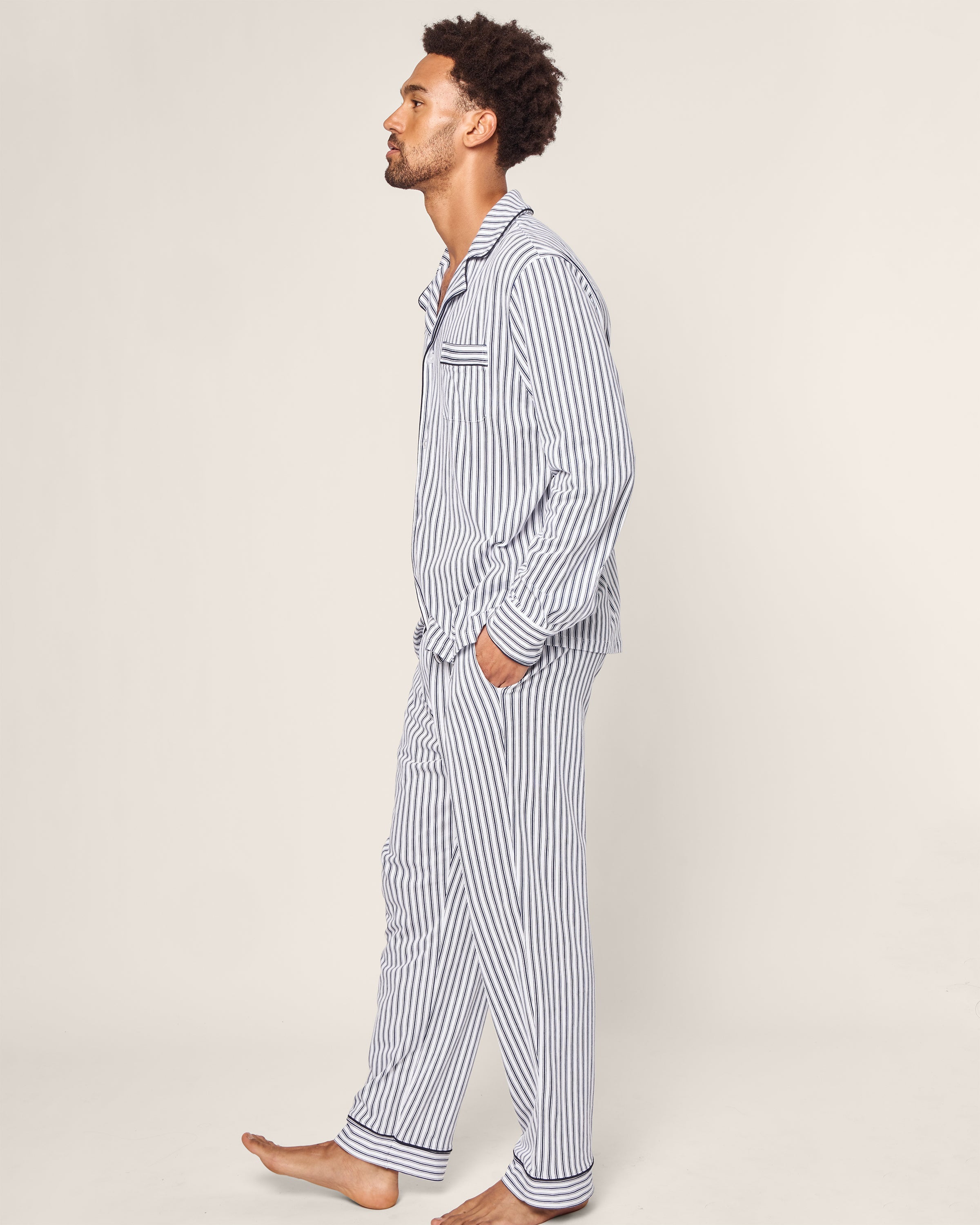 Men's Pima Pajama Set in Navy French Ticking