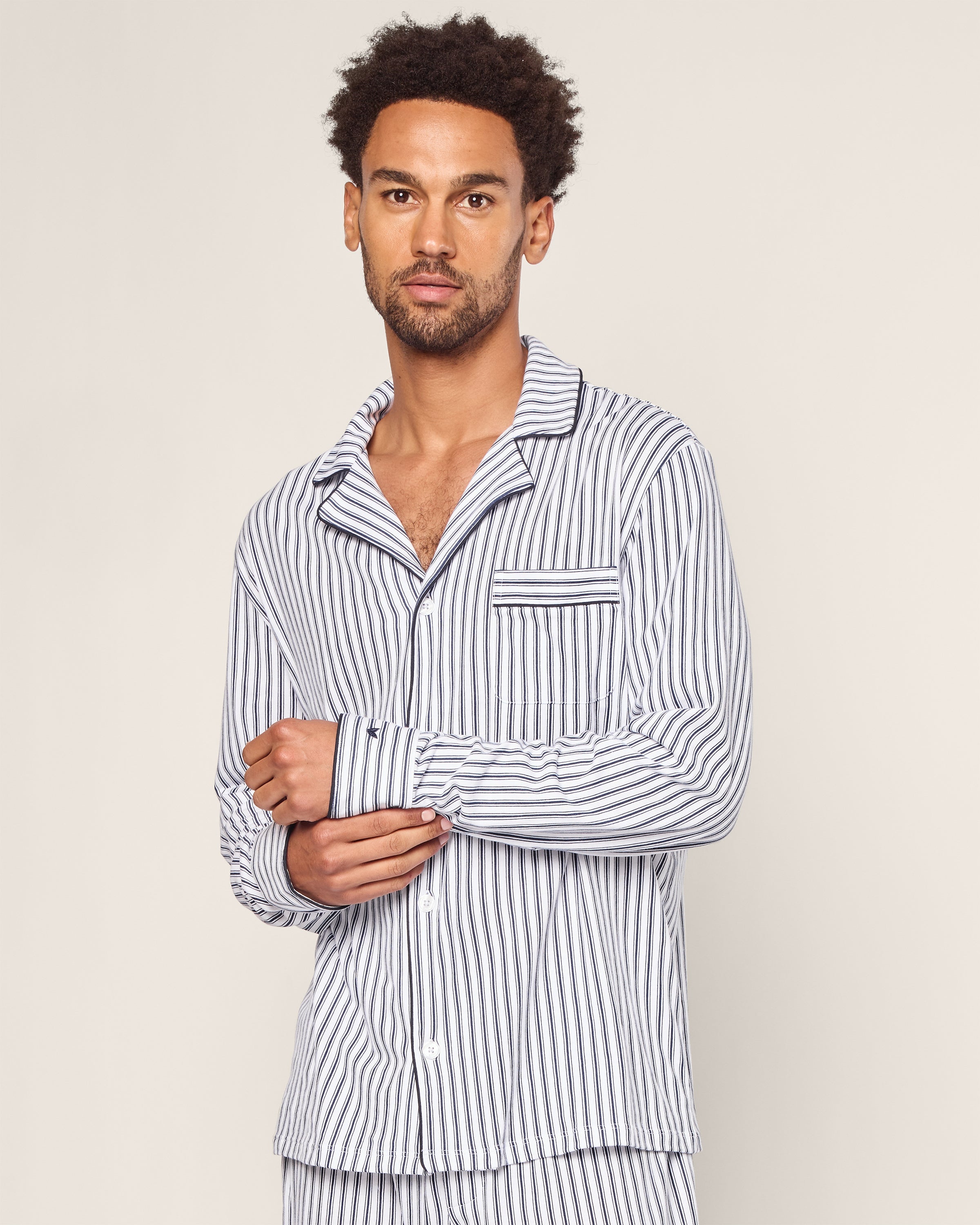Men's Pima Pajama Set in Navy French Ticking
