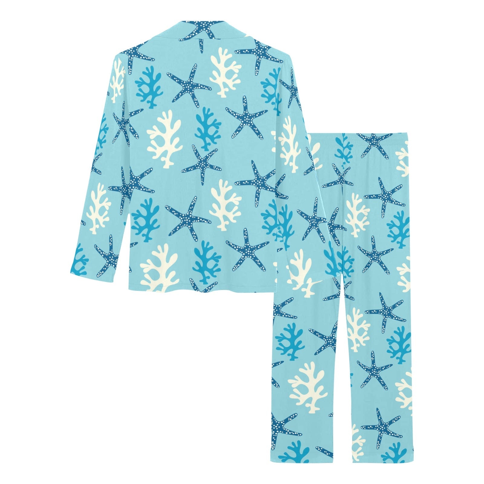 Blue starfish coral reef pattern Women's Long Pajama Set