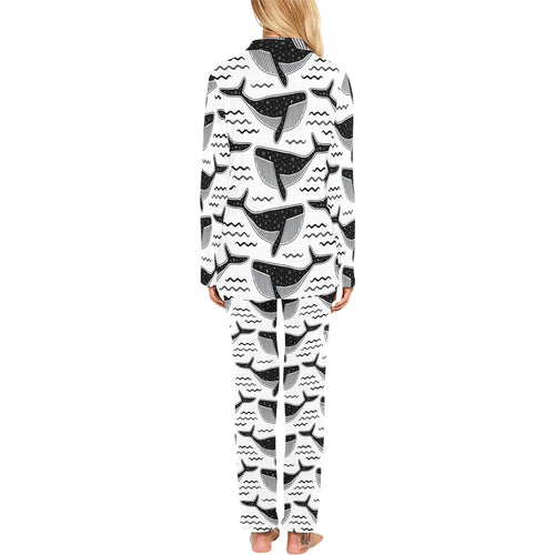 Black whale pattern Women's Long Pajama Set
