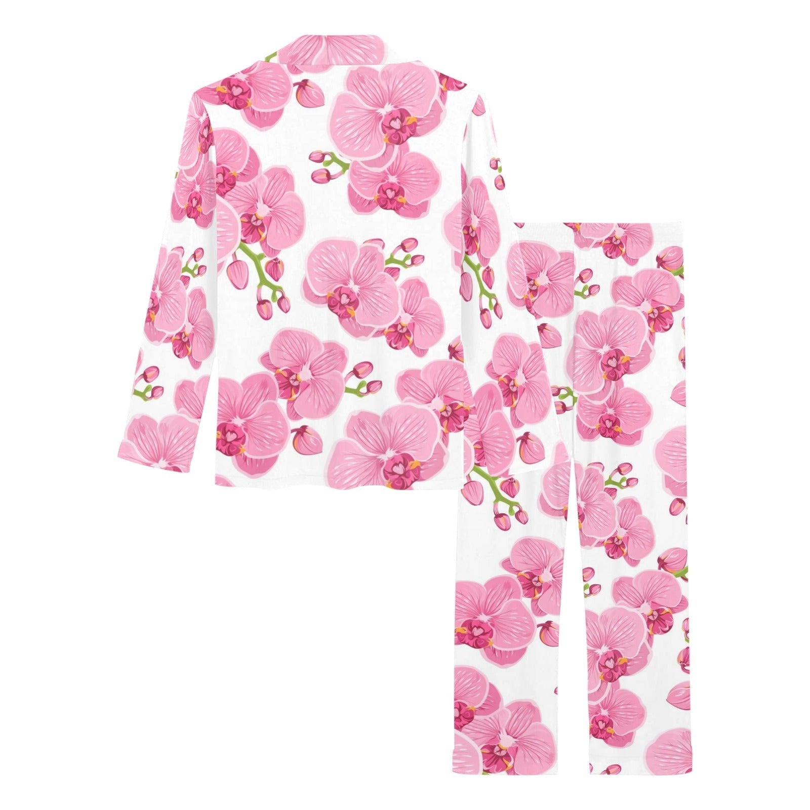 pink purple orchid pattern background Women's Long Pajama Set