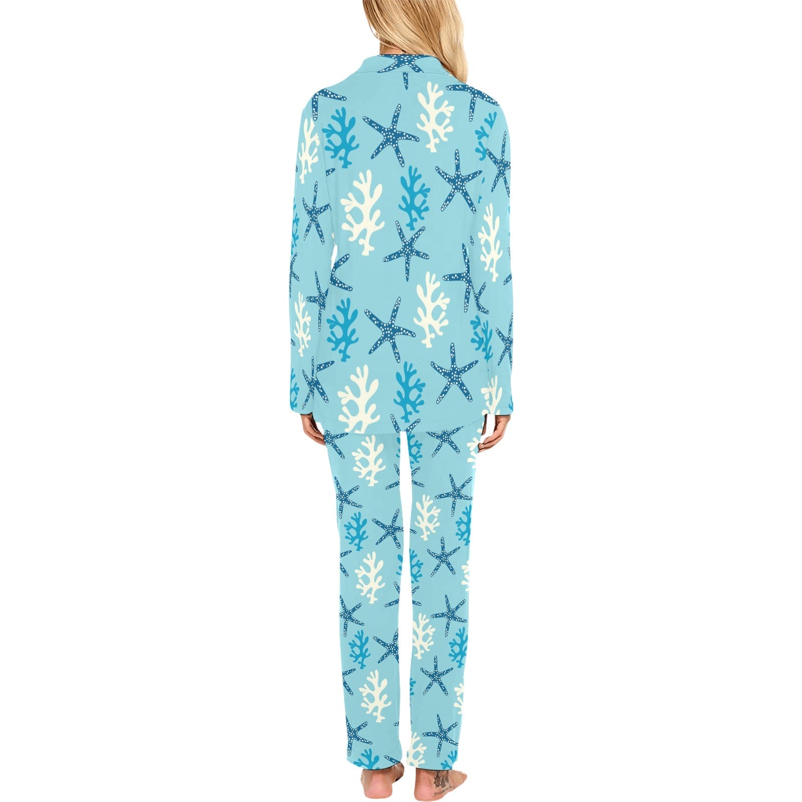 Blue starfish coral reef pattern Women's Long Pajama Set