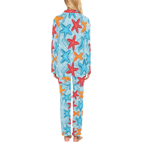 Blue red orange starfish pattern Women's Long Pajama Set