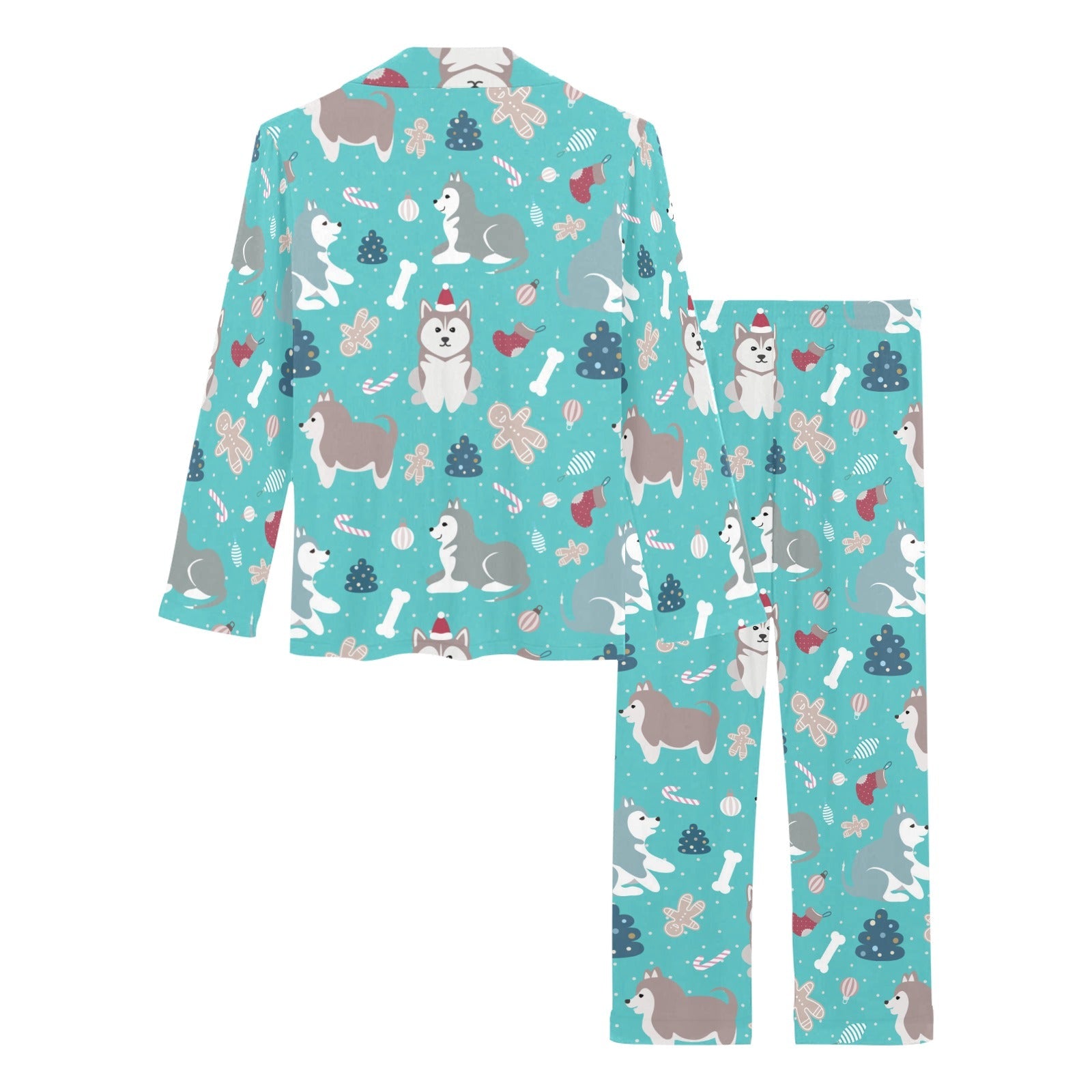 Christmas cute siberian husky puppie pattern Women's Long Pajama Set